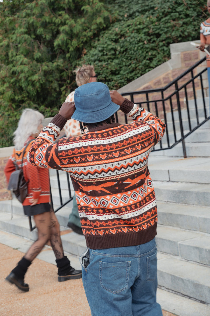 Vintage Inspired Brown & Orange Fall Fox Sweater