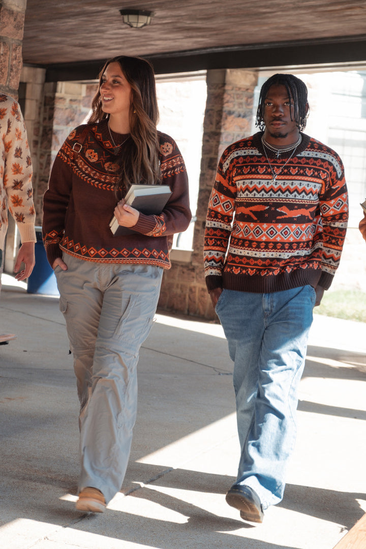 Vintage Inspired Brown & Orange Fall Fox Sweater