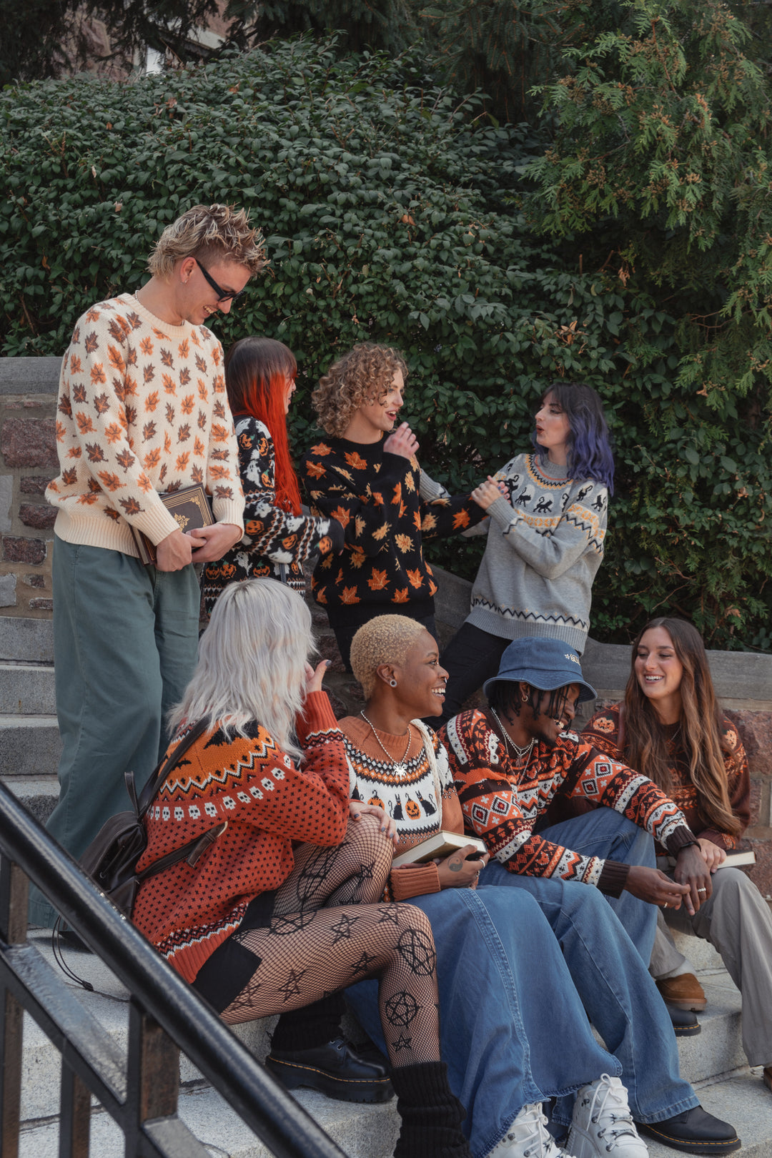 Cream Fall Leaf Pattern Sweater