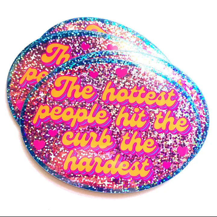 Hottest Hit the Curb Retro Oval Holographic Glitter Sticker