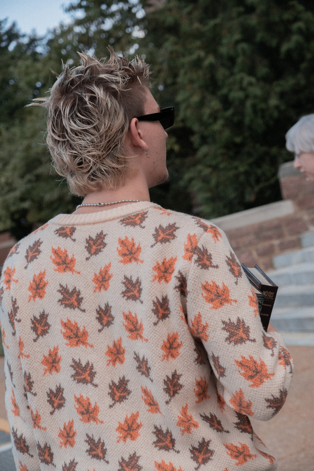 Cream Fall Leaf Pattern Sweater