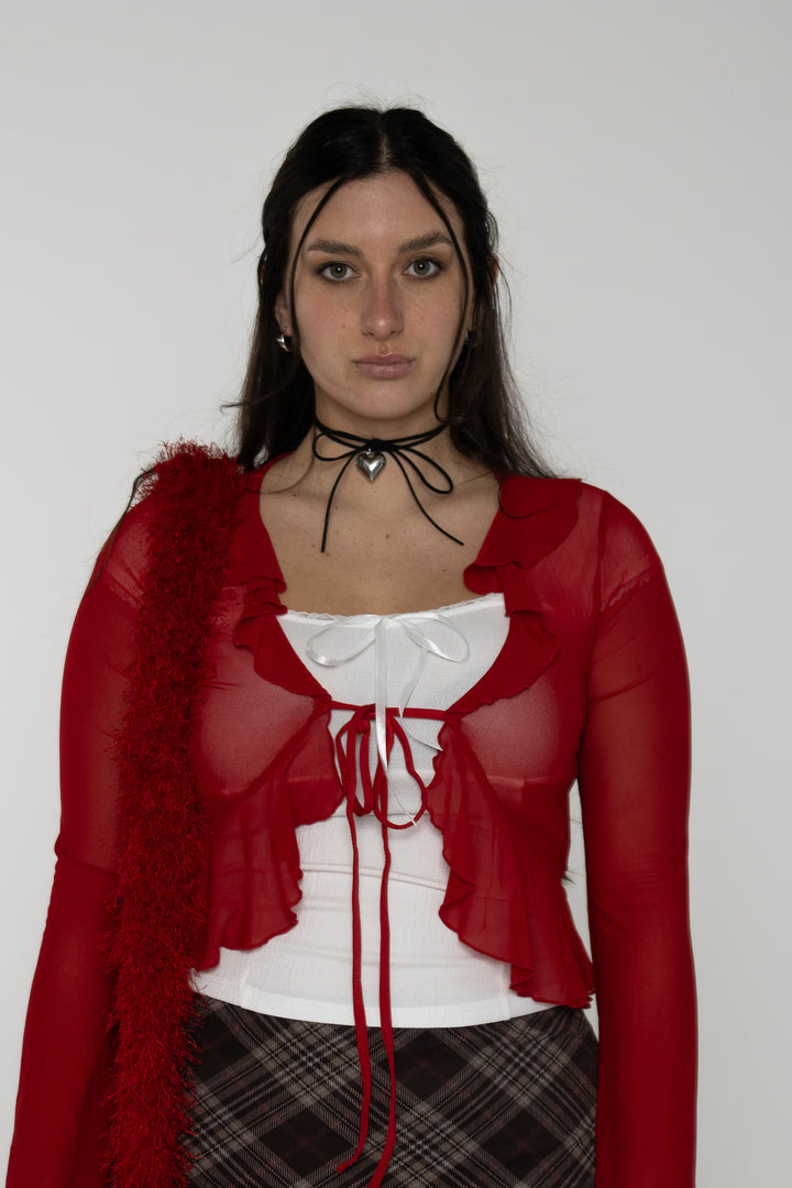 Love Witch Sheer Lace Cardigan Top - Red