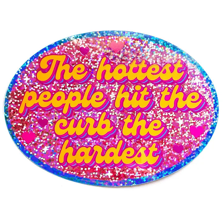 Hottest Hit the Curb Retro Oval Holographic Glitter Sticker